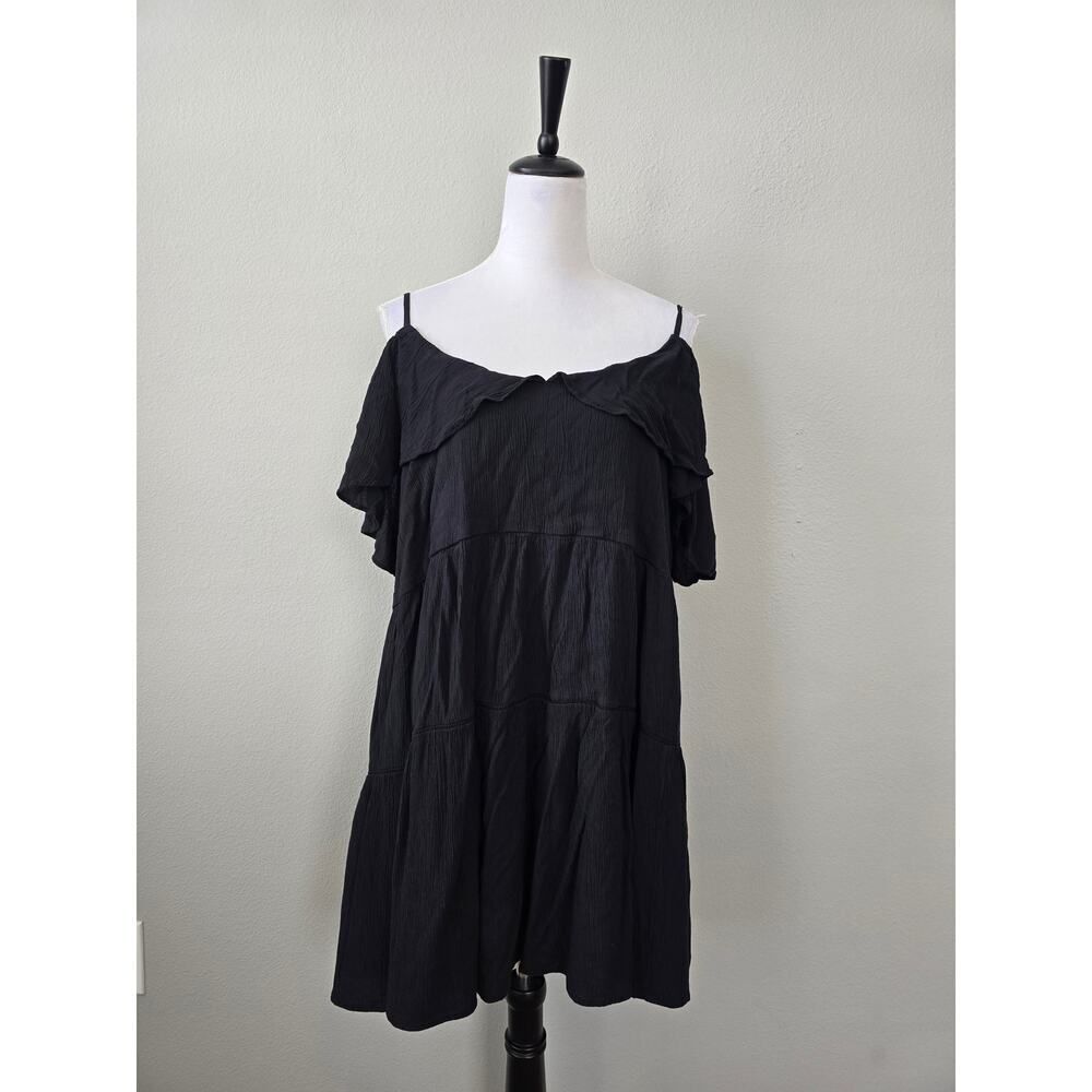SO Off-Shoulder Tiered Black Mini Dress XXL | Flowy Summer Boho Vibe